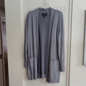 Light Gray Open-Front Long Cardigan